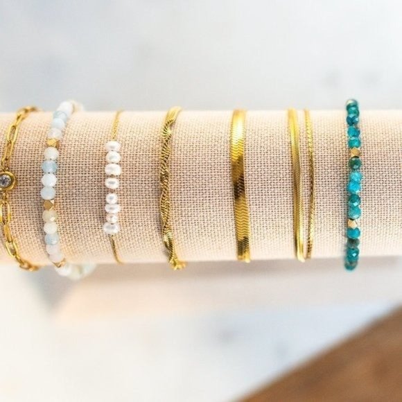 Teal Blue Gemstone Beaded Bracelet Stacking bracelet apatite gemstone bracelet - Picture 6 of 12